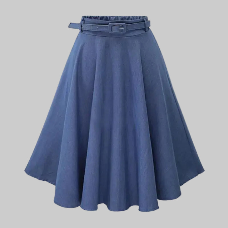 JADE Elasticised Waist Pleated Denim Skirt