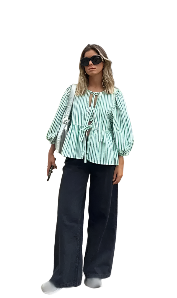 EVE Lace Up Puffed Sleeve Blouse