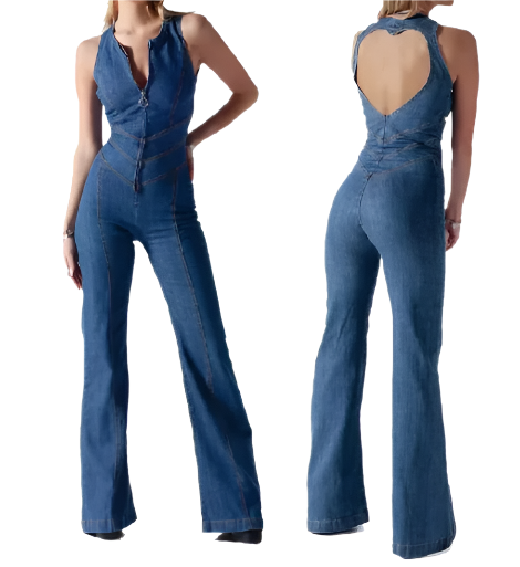 MAYA High-Waist Denim Jumpsuit