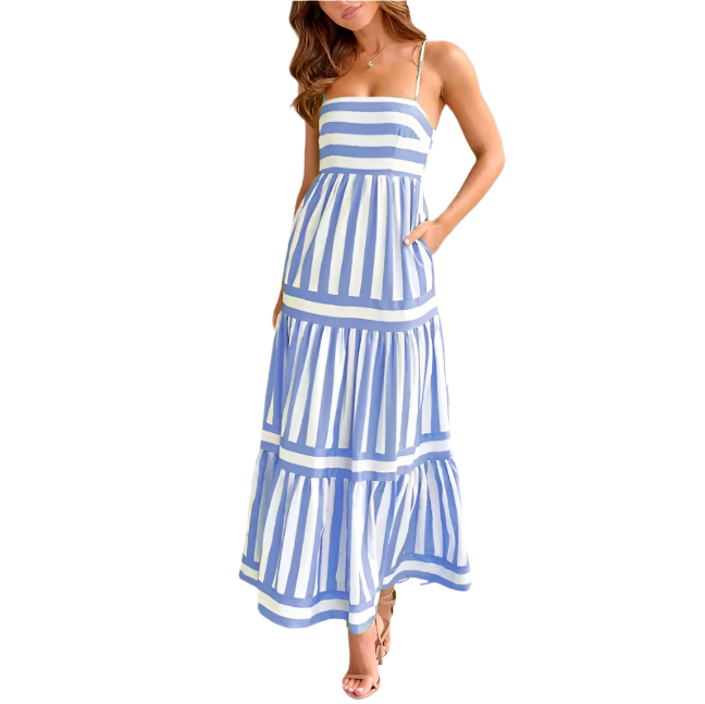 GEMMA Striped Maxi Dress with Pockets