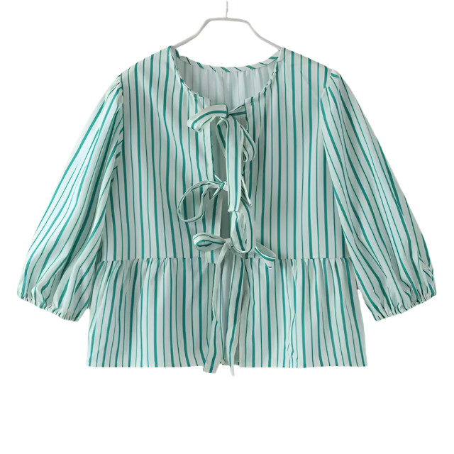 EVE Lace Up Puffed Sleeve Blouse
