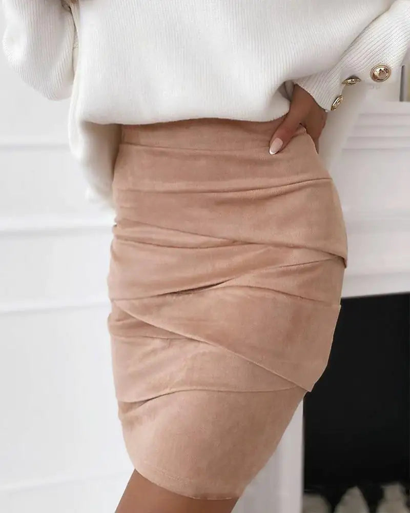 LUCY Ladies Suede look Crossover Skirt