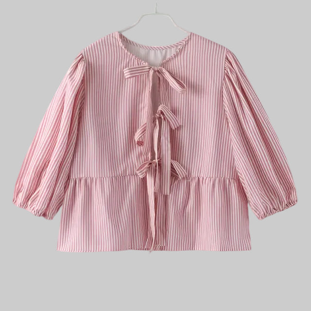 EVE Lace Up Puffed Sleeve Blouse
