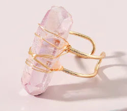 Adjustable Women's Ring with Natural Quartz Stone