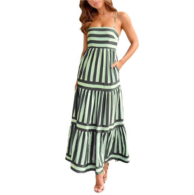 GEMMA Striped Maxi Dress with Pockets