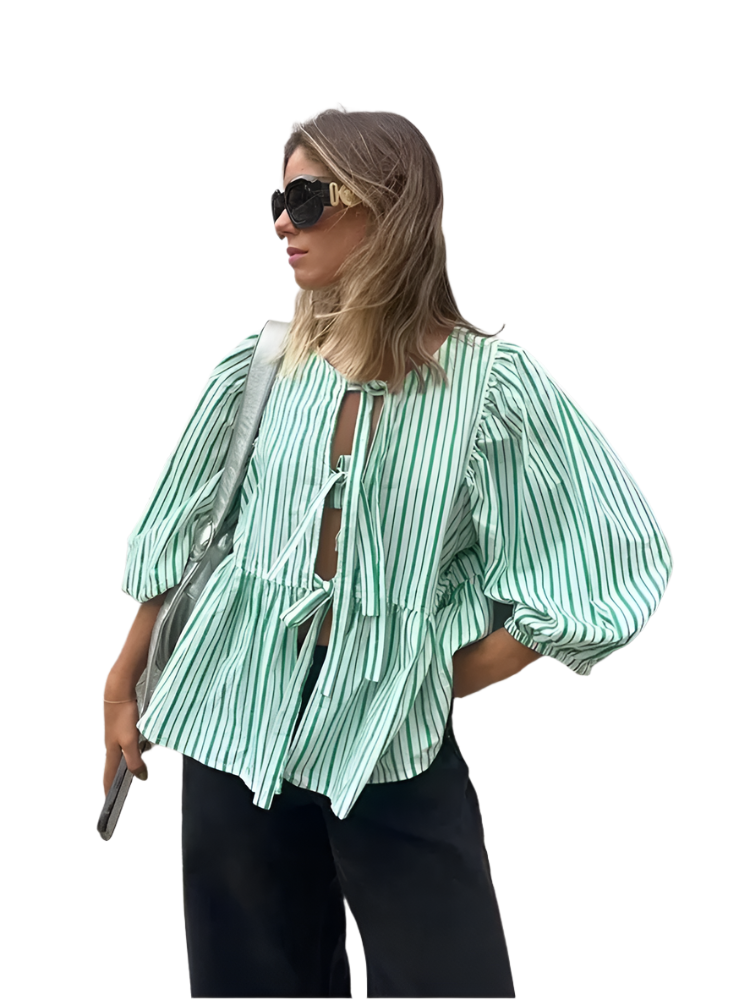 EVE Lace Up Puffed Sleeve Blouse
