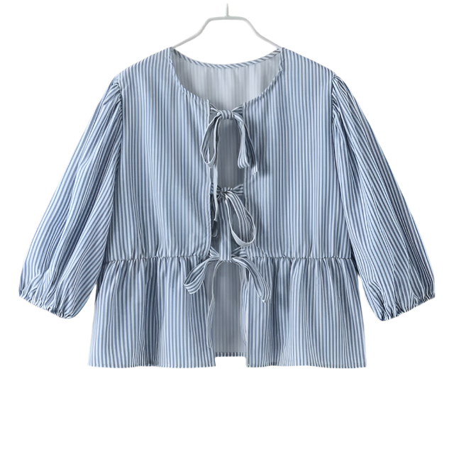 EVE Lace Up Puffed Sleeve Blouse