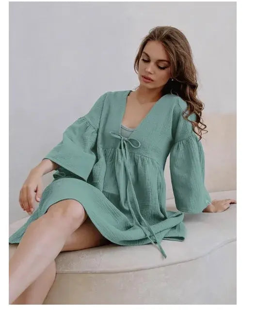 AERIAL Cotton Peplum Dress / Sleepwear