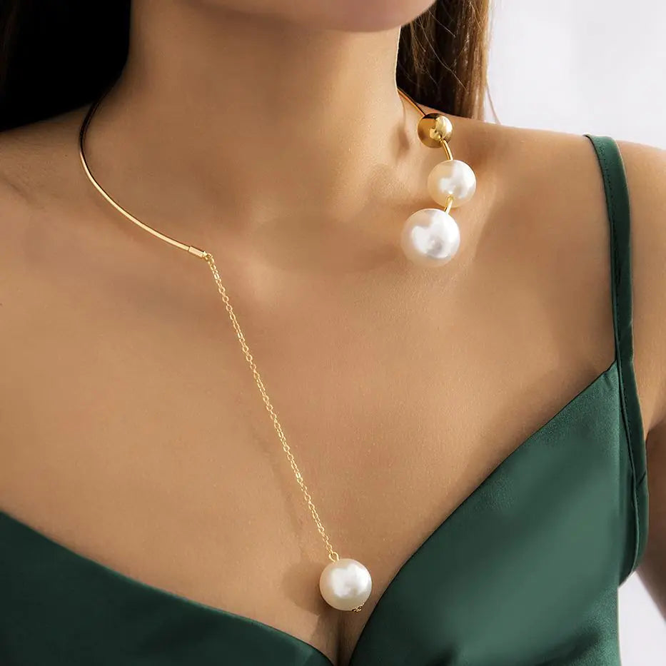 Minimalist Geometric Bead Choker Necklace and Earrings
