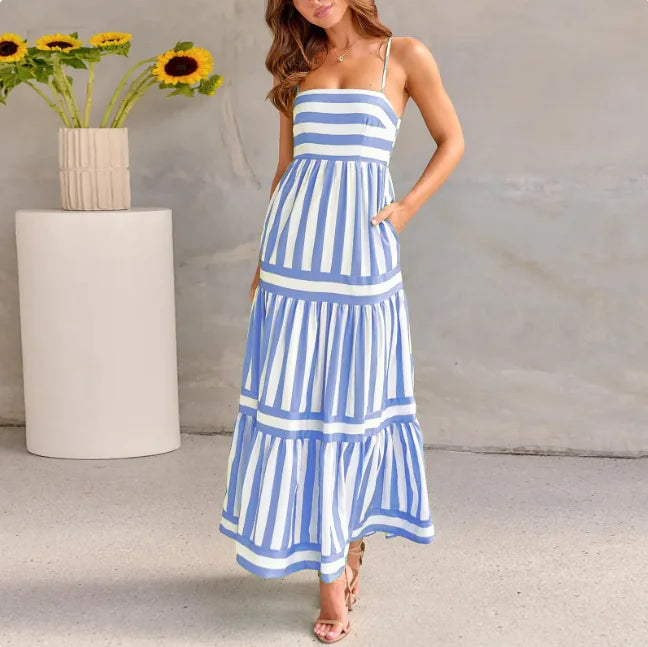 GEMMA Striped Summer Maxi Dress with Pockets