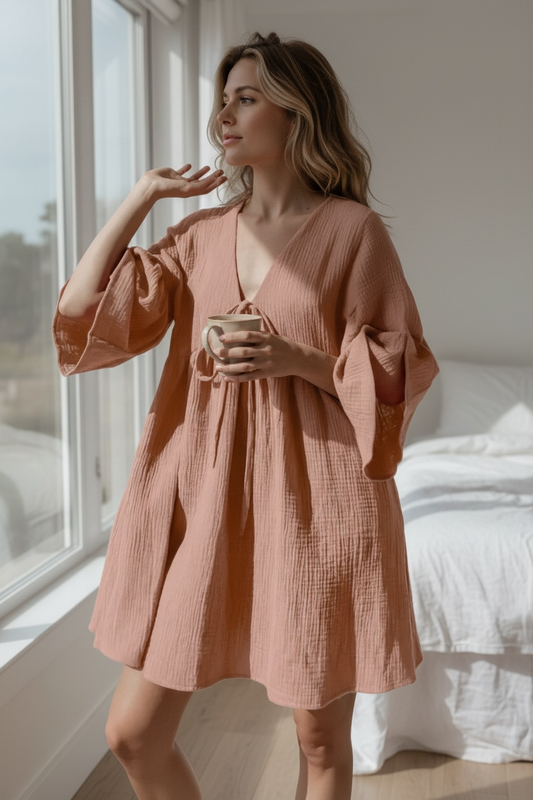 AERIAL Cotton Peplum Dress / Sleepwear