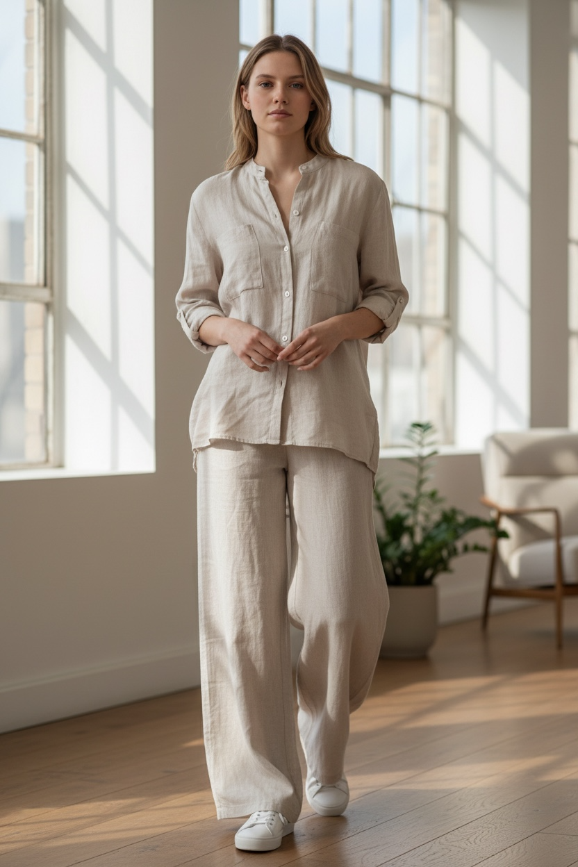 FIONA Women's Wide-leg Pants & Shirt Set