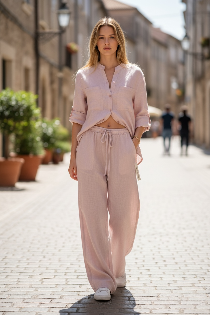 FIONA Women's Wide-leg Pants & Shirt Set