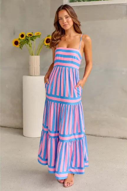 GEMMA Striped Summer Maxi Dress with Pockets