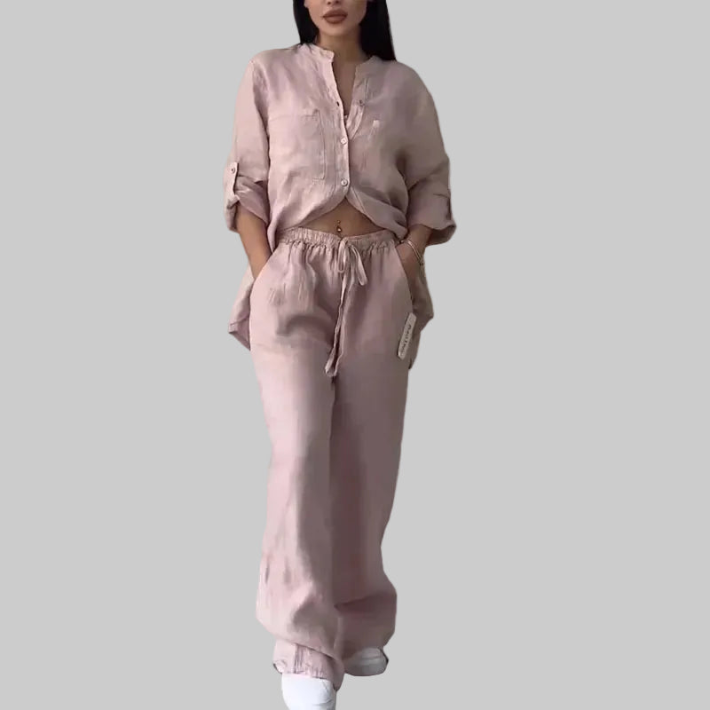 FIONA Women's Wide-leg Pants & Shirt Set