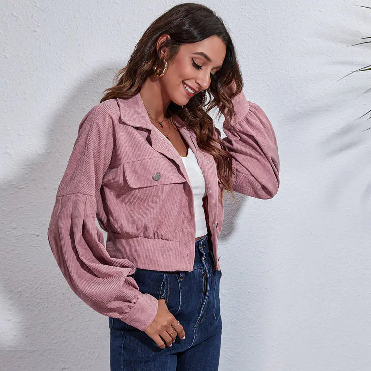 LUNA Women's Corduroy Lantern Sleeve Jacket