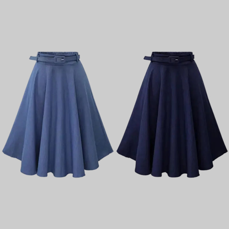 JADE Elasticised Waist Pleated Denim Skirt