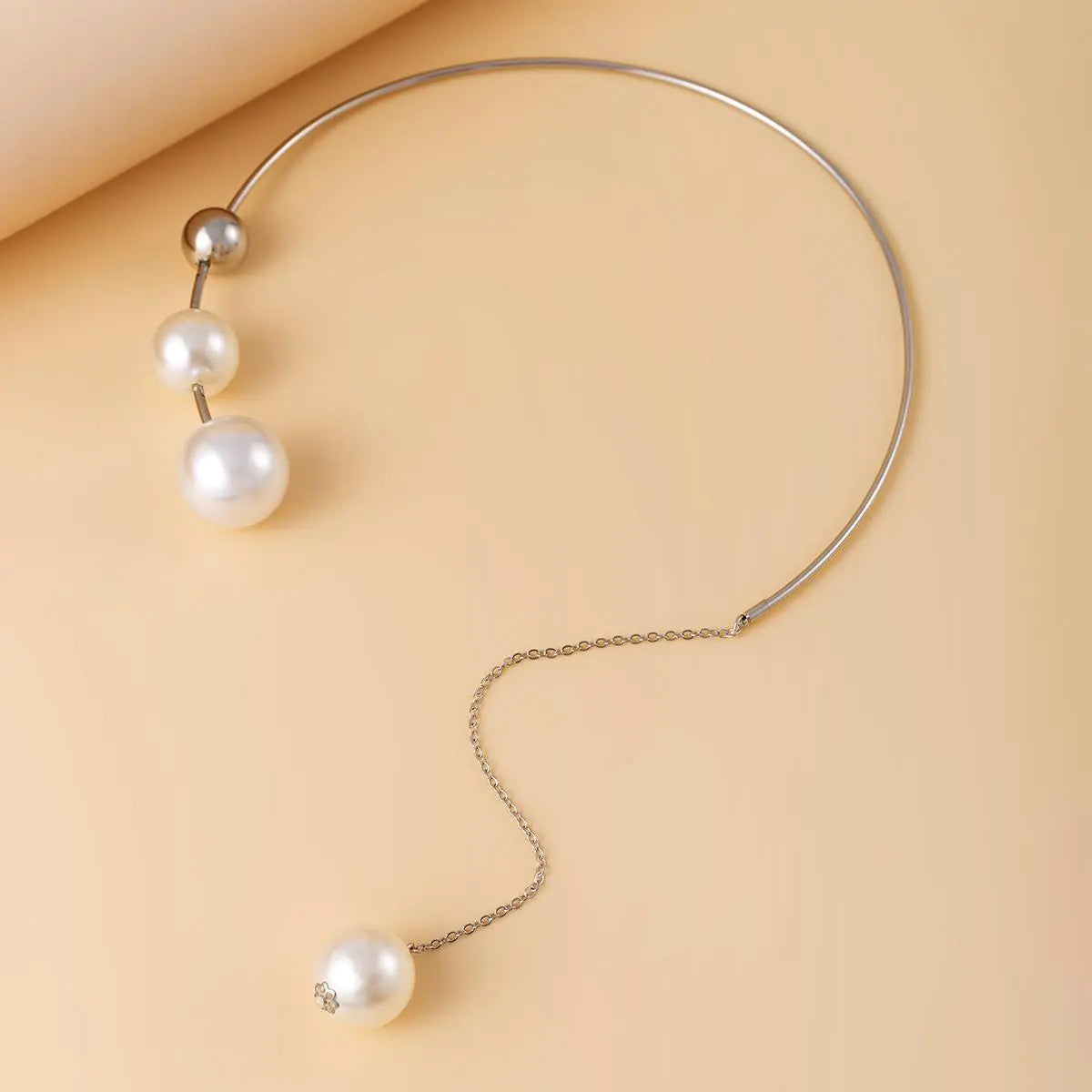 Minimalist Geometric Bead Choker Necklace and Earrings