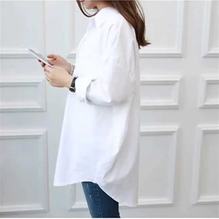 HARPER Mid-Length Long Sleeve White Shirt