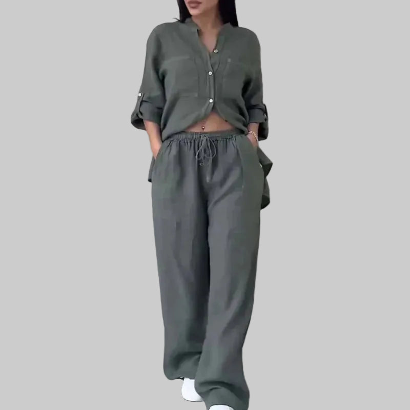 FIONA Women's Wide-leg Pants & Shirt Set