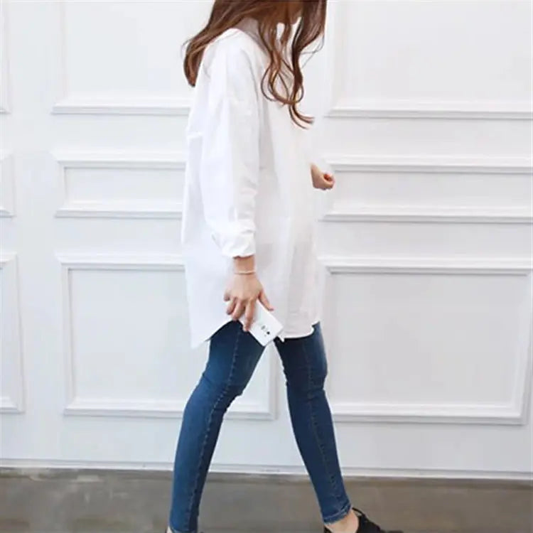 HARPER Mid-Length Long Sleeve White Shirt