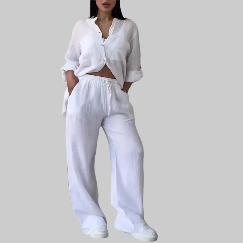 FIONA Women's Wide-leg Pants & Shirt Set