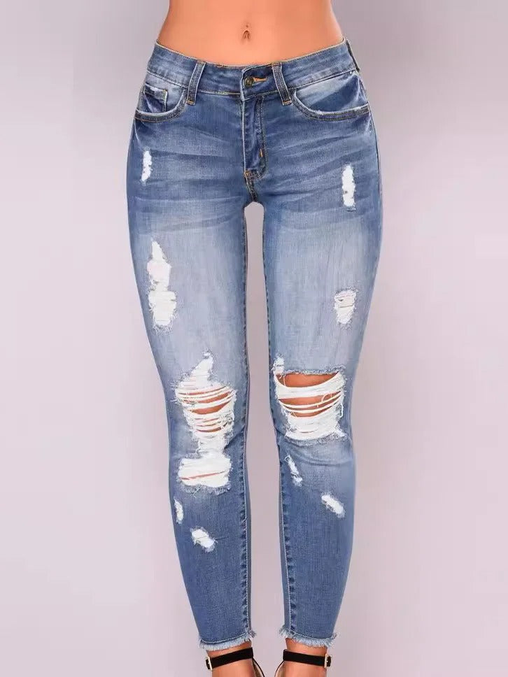 MONIQUE Skinny Stretch Jeans with Rips and Fading