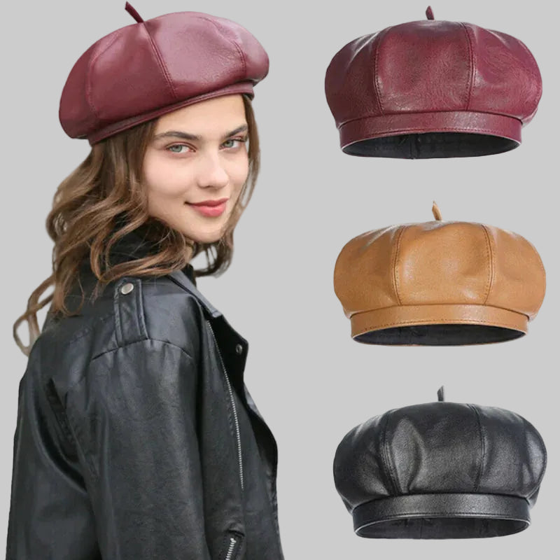 PU Adjustable Beret Style Cap