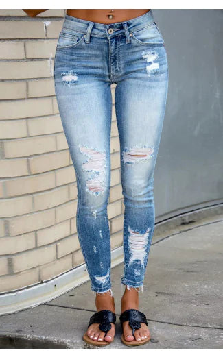 MONIQUE Skinny Stretch Jeans with Rips and Fading