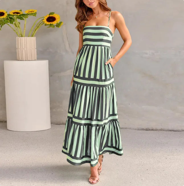 GEMMA Striped Summer Maxi Dress with Pockets