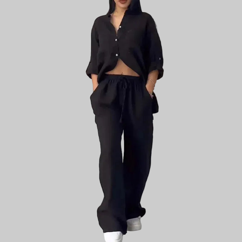 FIONA Women's Wide-leg Pants & Shirt Set