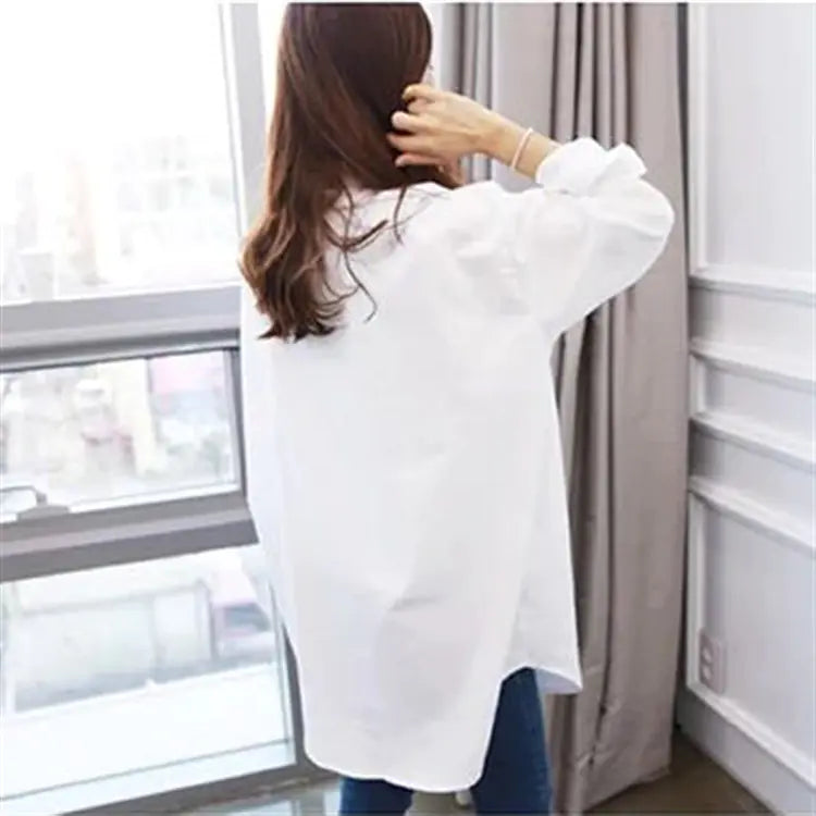 HARPER Mid-Length Long Sleeve White Shirt