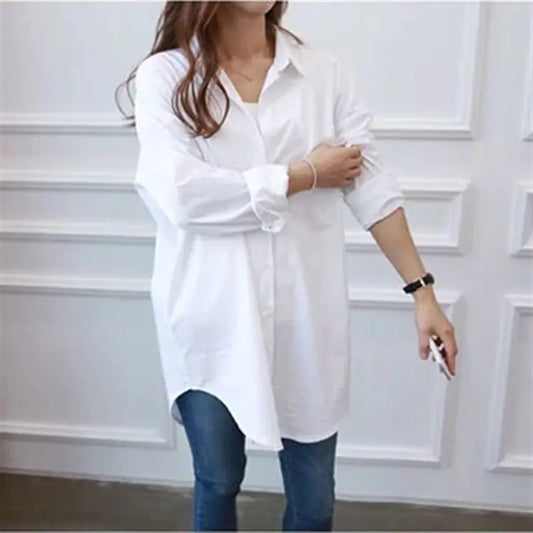 HARPER Mid-Length Long Sleeve White Shirt