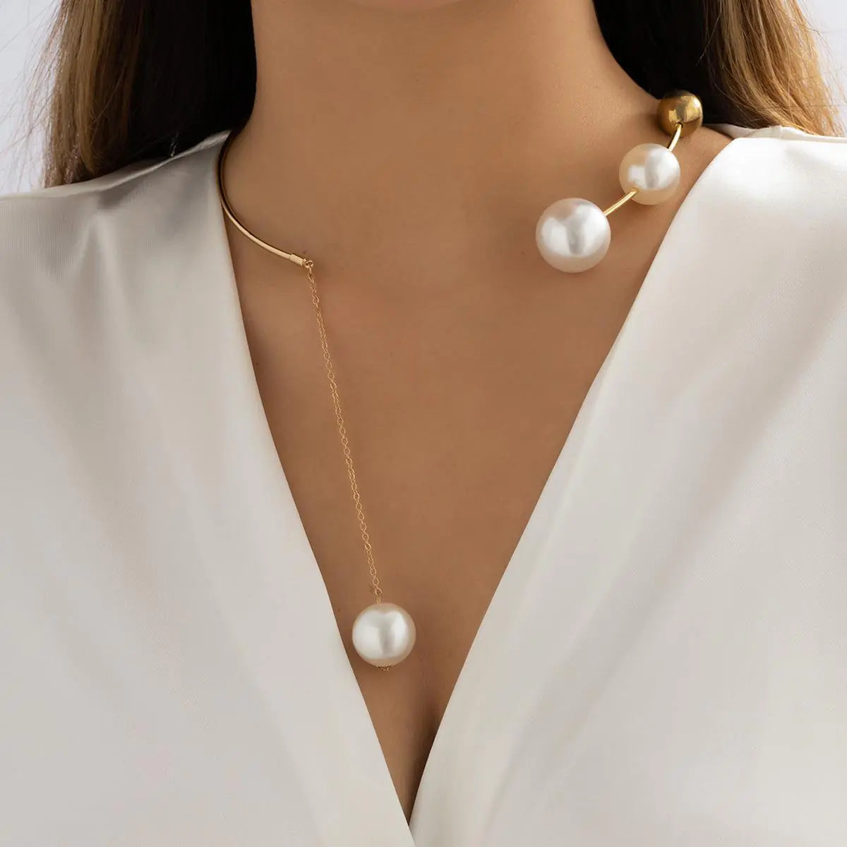 Minimalist Geometric Bead Choker Necklace and Earrings