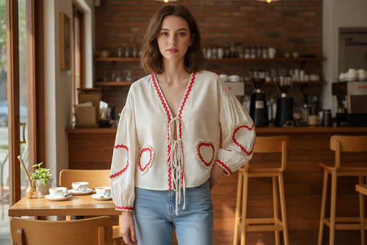 EVA Long sleeve Blouse with Heart Pattern